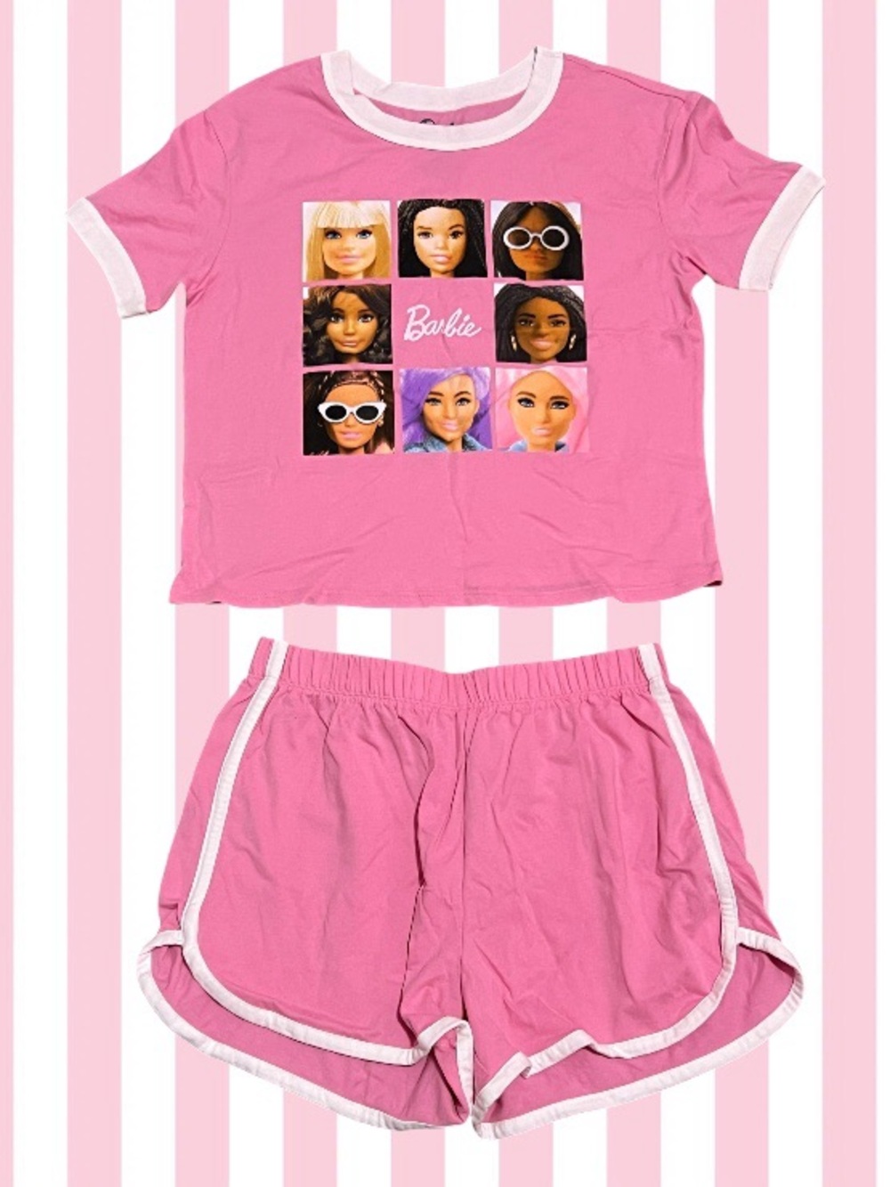Barbie Pink Ringer Short Pajama Set